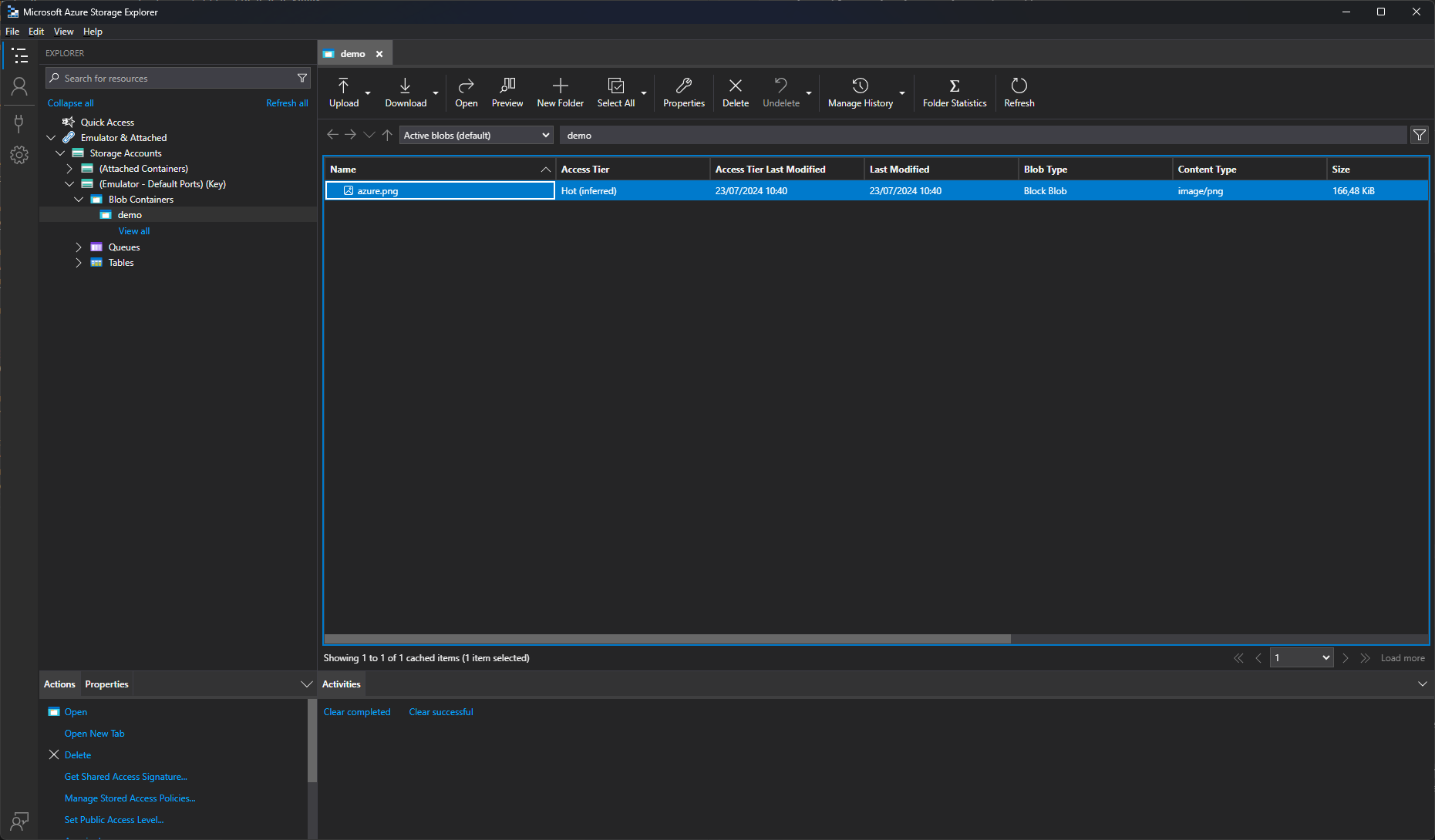 Azure Storage Explorer demo upload