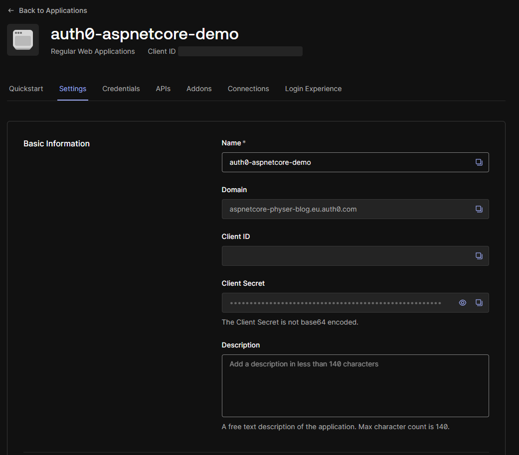 Application's client ID and domain