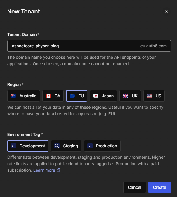 New Auth0 tenant